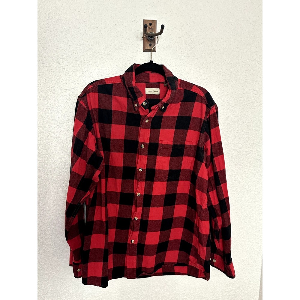 Flannel Red/Black Hobbs‎ Creek Men's Button Up, Size L, Outdoor, Rustic, Western